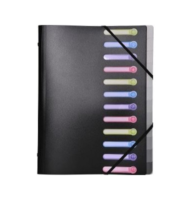 Ordnungsmappe 55981E, 12-teilig blanko, schwarz, A4, 12 F&auml;cher