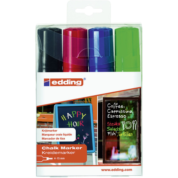 Edding Windowmarker 4090-4999, 4090-4999, Pack, blau/grün/schwarz/hellgrün, 4-15mm Keilspitze 4004764963652 Edding 4 Stück