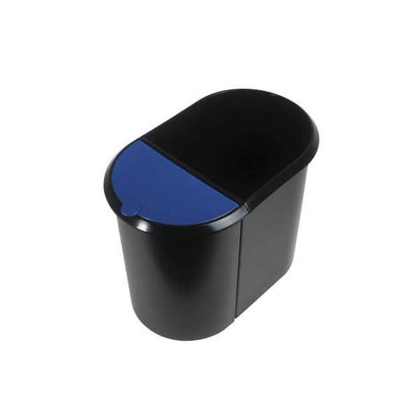 4012086052039 - - Papierkorb the double 27 x 348 x 44 cm (b x h x t) 29l Kunststoff Farbe schwarz Farbe des Deckels blau 2 Sortierfächer