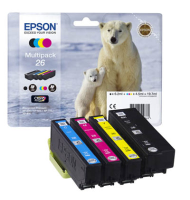 Druckerpatrone 26 / T2616 C13T26164010 (kompatibel zu Epson 26), schwarz/cyan/magenta/gelb, ca. 1x175, 3x180 Seiten
