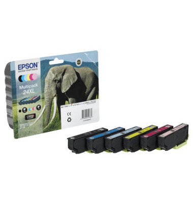 Druckerpatrone 24XL / T2438XL C13T24384011 (24XL), schwarz/cyan/fotocyan/magenta/gelb, ca. 1 x 500 Seiten / 5 x 740 Seiten