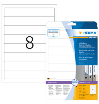 R&uuml;ckenschilder Movables 10150, wei&szlig;, schmal/kurz, 34x192mm, selbstklebend, wiederabl&ouml;sbar 