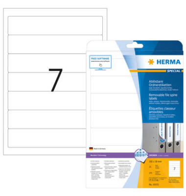 selbstklebende Rückenschilder Movables 10155 weiß schmal/kurz 38x192mm (BxH) selbstklebend wiederablösbar 