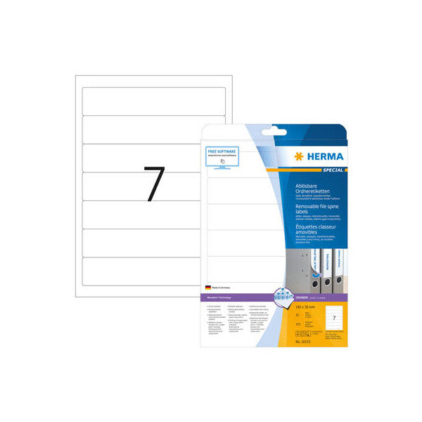 4008705101554 - selbstklebende Rückenschilder Movables 10155 weiß schmal kurz 38x192mm (BxH) selbstklebend wiederablösbar  4008705101554 175 Stück