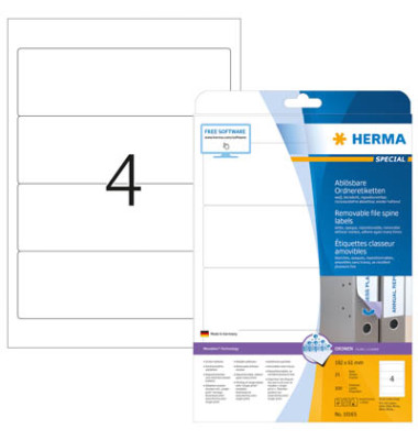 R&uuml;ckenschilder Movables 10165, wei&szlig;, breit/kurz, 61x192mm, selbstklebend, wiederabl&ouml;sbar 