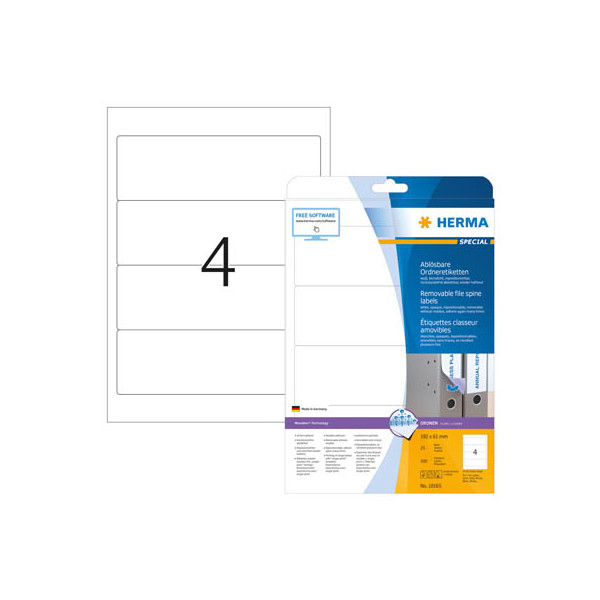 4008705101653 - selbstklebende Rückenschilder Movables 10165 weiß breit kurz 61x192mm (BxH) selbstklebend wiederablösbar  4008705101653 100 Stück