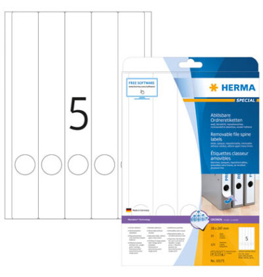 R&uuml;ckenschilder Movables 10175, wei&szlig;, schmal/lang, 38x297mm, selbstklebend, wiederabl&ouml;sbar 