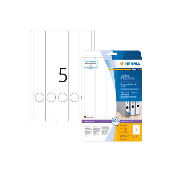 4008705101752 - selbstklebende Rückenschilder Movables 10175 weiß schmal lang 38x297mm selbstklebend wiederablösbar  4008705101752 125 Stück