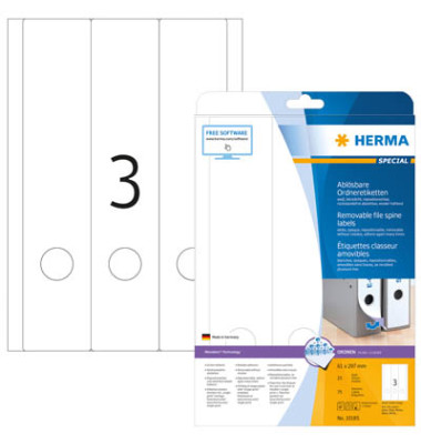 selbstklebende Rückenschilder Movables 10185 weiß breit/lang 61x297mm (BxH) selbstklebend wiederablösbar 