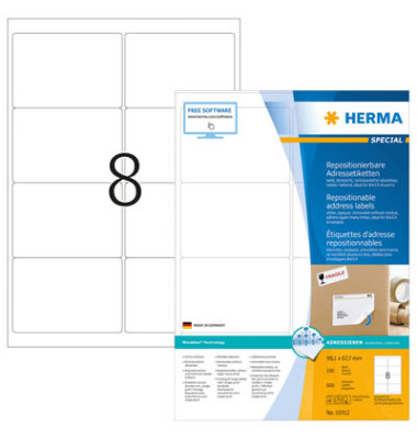 10312 Adressetiketten 99,1 x 67,7 mm weiß Special repositionierbar