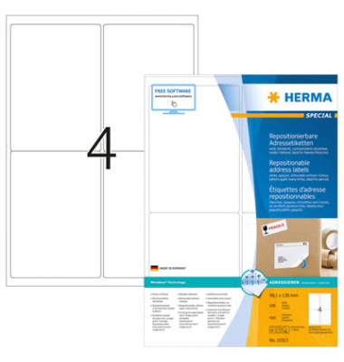 10313 Adressetiketten 99,1 x 139 mm weiß Special repositionierbar