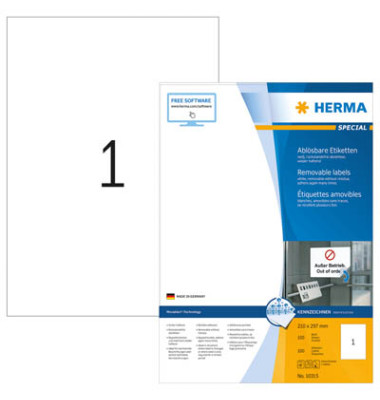 Etiketten Special 10315, weiß 210x297mm, rechteckig, 