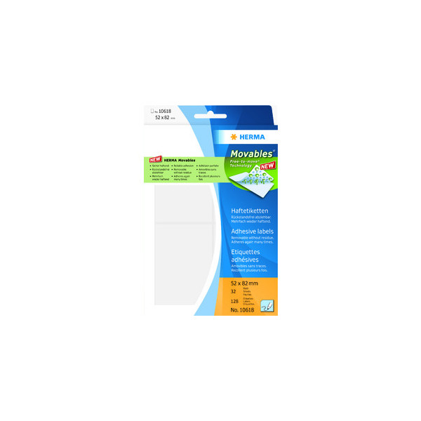 4008705106184 - HERMA Vielzwecketiketten 52x82 mm weiß Movables ablösbar Papier matt 128 St - Weiß - Abgerundetes Rechteck - Papier - Deutschland - 52 mm - 82 mm