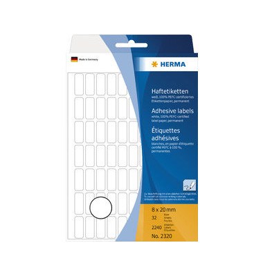 Etiketten 2320, weiß, 8x20mm, rechteckig