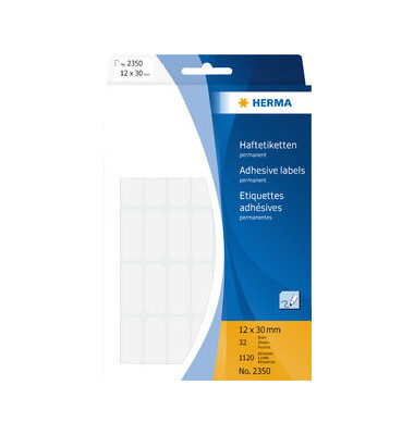 Etiketten 2350, weiß, 12x30mm, rechteckig