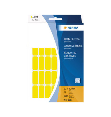 Etiketten 2351, gelb, 12x30mm, rechteckig