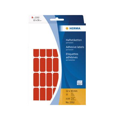 Etiketten 2352, rot, 12x30mm, rechteckig