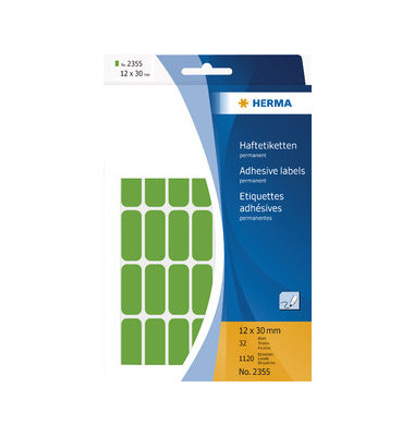 Etiketten 2355, gr&uuml;n, 12x30mm, rechteckig