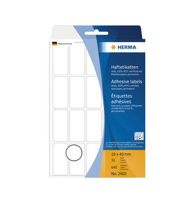 Etiketten 2400, weiß, 19x40mm, rechteckig