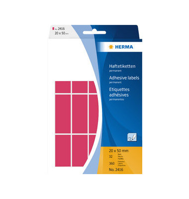 Etiketten 2416, leuchtrot, 20x50mm, rechteckig