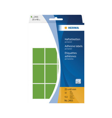 Etiketten 2455, gr&uuml;n, 25x40mm, rechteckig