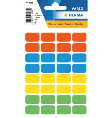 3631 Vielzwecketiketten farbig sortiert 12x19 mm Papier matt