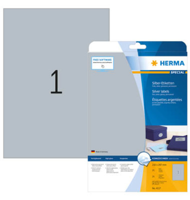 Etiketten Special 4117, silber, 210x297mm, rechteckig