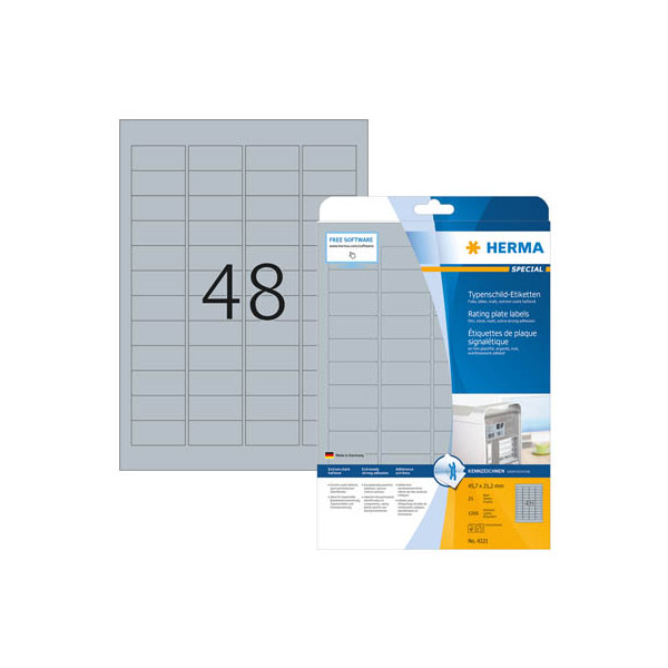 4008705042215 - 4221 Typenschild-Etiketten 457 x 212 mm Polyester-Folie Silber 1200 St Permanent haftend Laserdrucker Kopierer Handbeschriftung