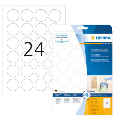 Verschlussetiketten 4236 Ø 40 mm RUND transparent wetterfest strapazierfähig Verschlussetiketten 4236 Ø 40 mm RUND transparent wetterfest strapazierfähig
