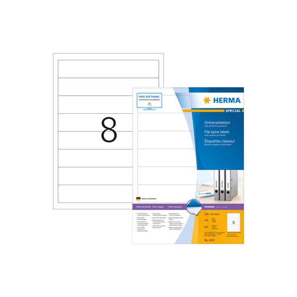 4008705042901 - selbstklebende Rückenschilder Special 4290 weiß schmal kurz 34x192mm selbstklebend permanent  4008705042901 800 Stück