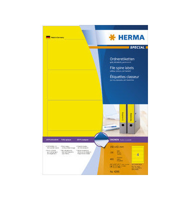 R&uuml;ckenschilder Special 4296, gelb, breit/kurz, 61x192mm, selbstklebend, permanent 