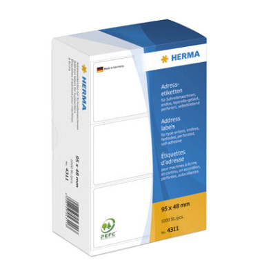 4311 Adressetiketten 95 x 48 mm weiß 1000 Stück 4311 Adressetiketten 95 x 48 mm weiß 1000 Stück