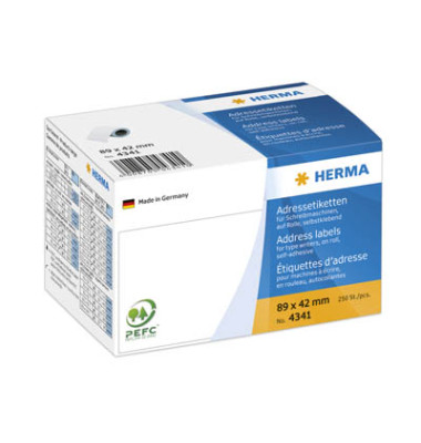 4341 Adressetiketten 89 x 42 mm weiß 250 Stück auf Rolle 4341 Adressetiketten 89 x 42 mm weiß 250 Stück auf Rolle