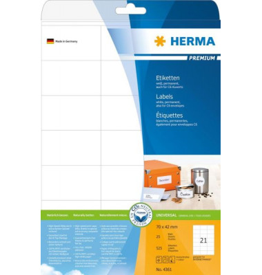 Etiketten Premium 4361, weiß 70x42mm, rechteckig, 