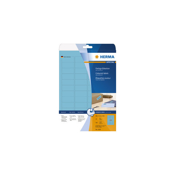 4008705043687 - HERMA Etiketten 4368 haftend DIN A4 Blau 457 x 212 mm 20 Blatt à 48 Etiketten