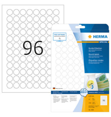 Etiketten Special 4386, weiß 20x20mm, rund, 