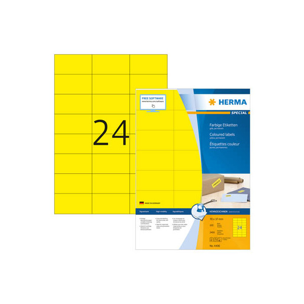 4008705044066 - HERMA 4406 Multifunktionsetiketten SuperPrint Gelb Rechteckig 2400 Etiketten pro Packung