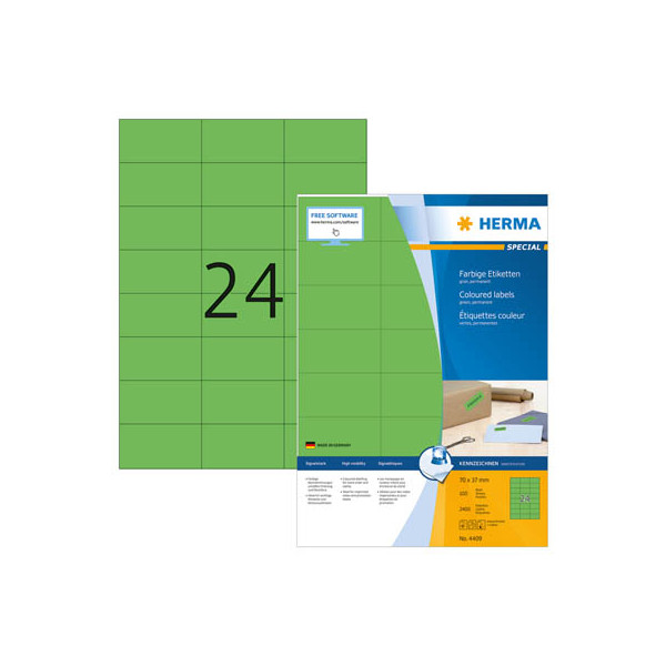 4008705044097 - HERMA 4409 Multifunktionsetiketten SuperPrint Grün Rechteckig 2400 Etiketten pro Packung