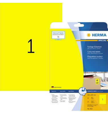 Etiketten Special 4421, gelb, 210x297mm, rechteckig