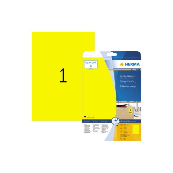 4008705044219 - HERMA 4421 Multifunktionsetiketten SuperPrint Gelb DIN A4 210 x 297 mm Rechteckig 25 Etiketten pro Packung