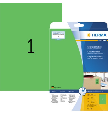 Etiketten Special 4424, gr&uuml;n, 210x297mm, rechteckig