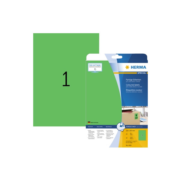 4008705044240 - HERMA Farbige Etiketten 4424 Grün Rechteckig 210 x 297 mm 20 Blatt à 1 Etikett