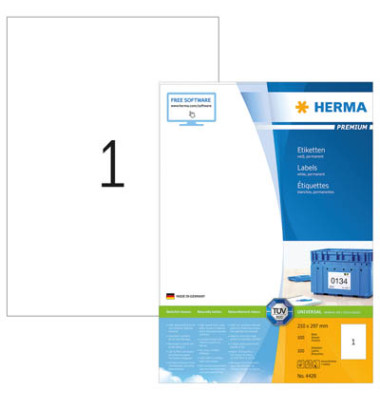 Etiketten Premium 4428, weiß 210x297mm, rechteckig, 