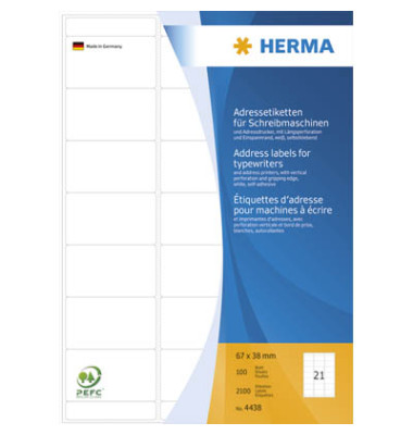 4438 Adressetiketten 67 x 38 mm weiß 2100 Stück 4438 Adressetiketten 67 x 38 mm weiß 2100 Stück