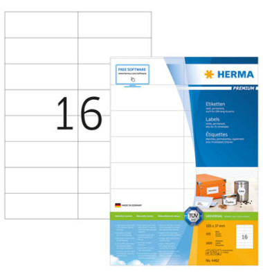 Herma Etiketten 4462 105 x 37 mm weiß 1600 Stück