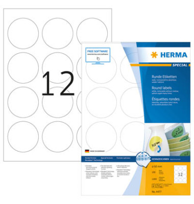 Etiketten Special 4477, weiß 60x60mm, rund, 
