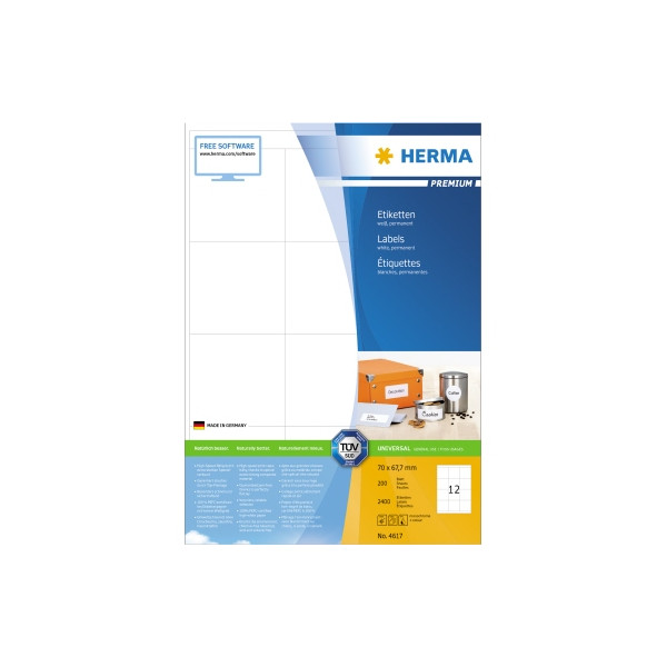 4008705046176 - HERMA Etiketten Premium A4 70x677 mm weiß Papier matt 2400 St - Weiß - Selbstklebendes Druckeretikett - A4 - Papier - Laser Inkjet - Dauerhaft