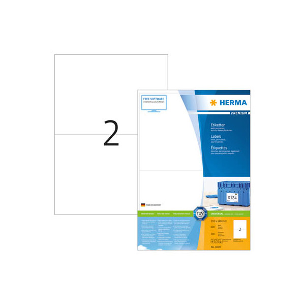 4008705046282 - 4628 Universal-Etiketten 210 x 148 mm Papier Weiß 400 St Permanent haftend Tintenstrahldrucker Laserdrucker Farblaserdrucker Kopierer Farbkopierer
