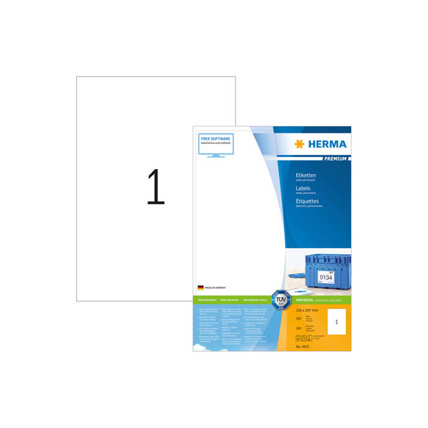 4008705046312 - 4631 Universal-Etiketten 210 x 297 mm Papier Weiß 200 St Permanent haftend Tintenstrahldrucker Laserdrucker Farblaserdrucker Kopierer Farbkopierer