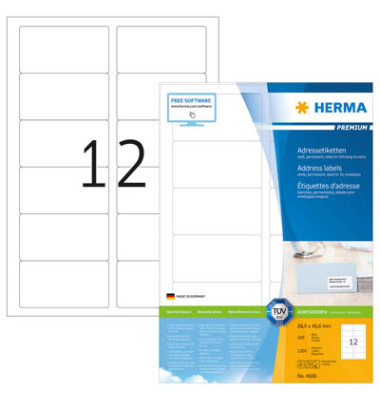 Etiketten Premium 4666, weiß 88,9x46,6mm, rechteckig, 